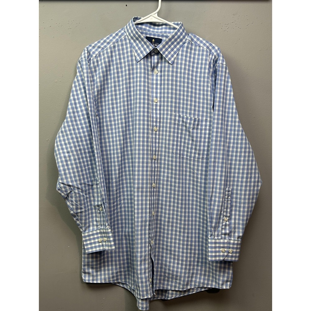 Stafford Shirt Mens 16.5 32-33 Blue White‎ Check Button Down Regular Fit Formal